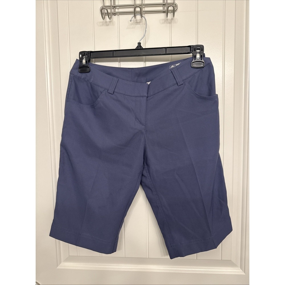 Adidas Woman's Shorts 4 Blue Climalite Chino Mid Rise Pockets Flat Front